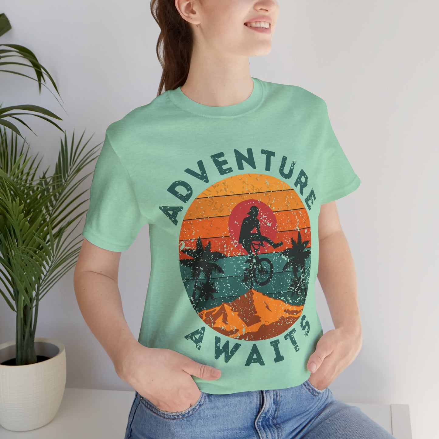 Adventure Awaits Bike Shirt, Retro Cycling Tee, Mountain Bike Shirt, Outdoor Adventure Shirt, Vintage Sunset Biker Tee, Hiking Travel Shirt