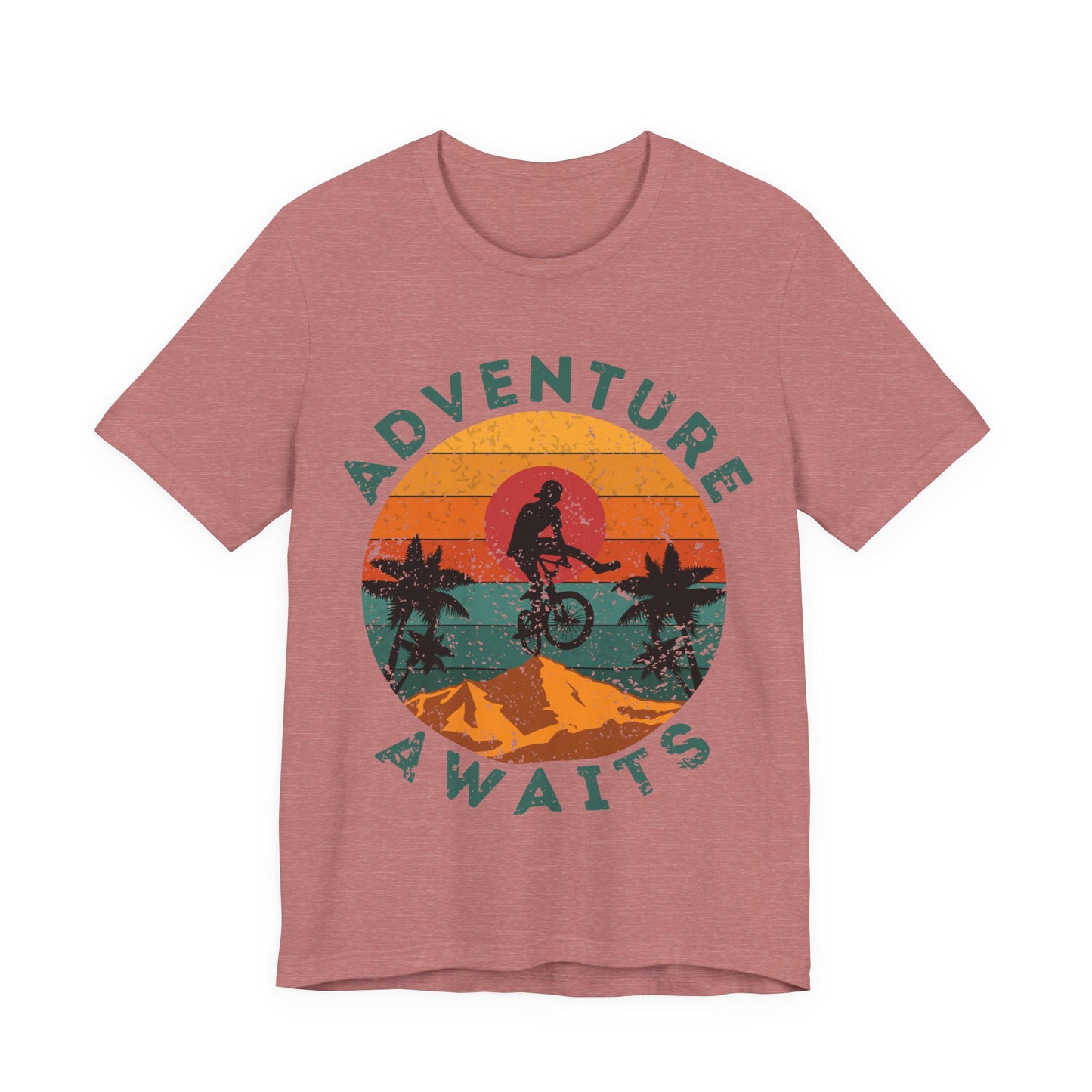 Adventure Awaits Bike Shirt, Retro Cycling Tee, Mountain Bike Shirt, Outdoor Adventure Shirt, Vintage Sunset Biker Tee, Hiking Travel Shirt