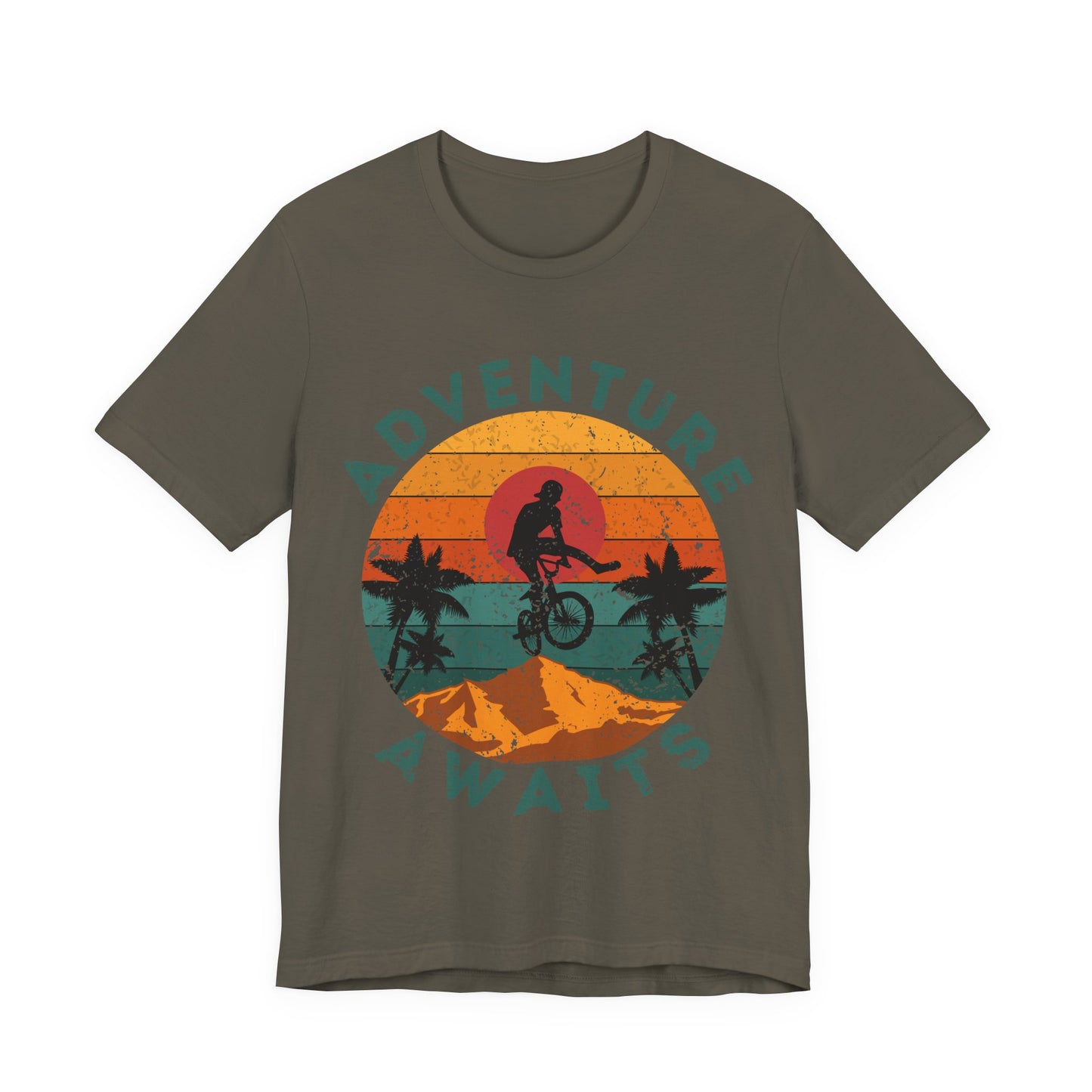 Adventure Awaits Bike Shirt, Retro Cycling Tee, Mountain Bike Shirt, Outdoor Adventure Shirt, Vintage Sunset Biker Tee, Hiking Travel Shirt