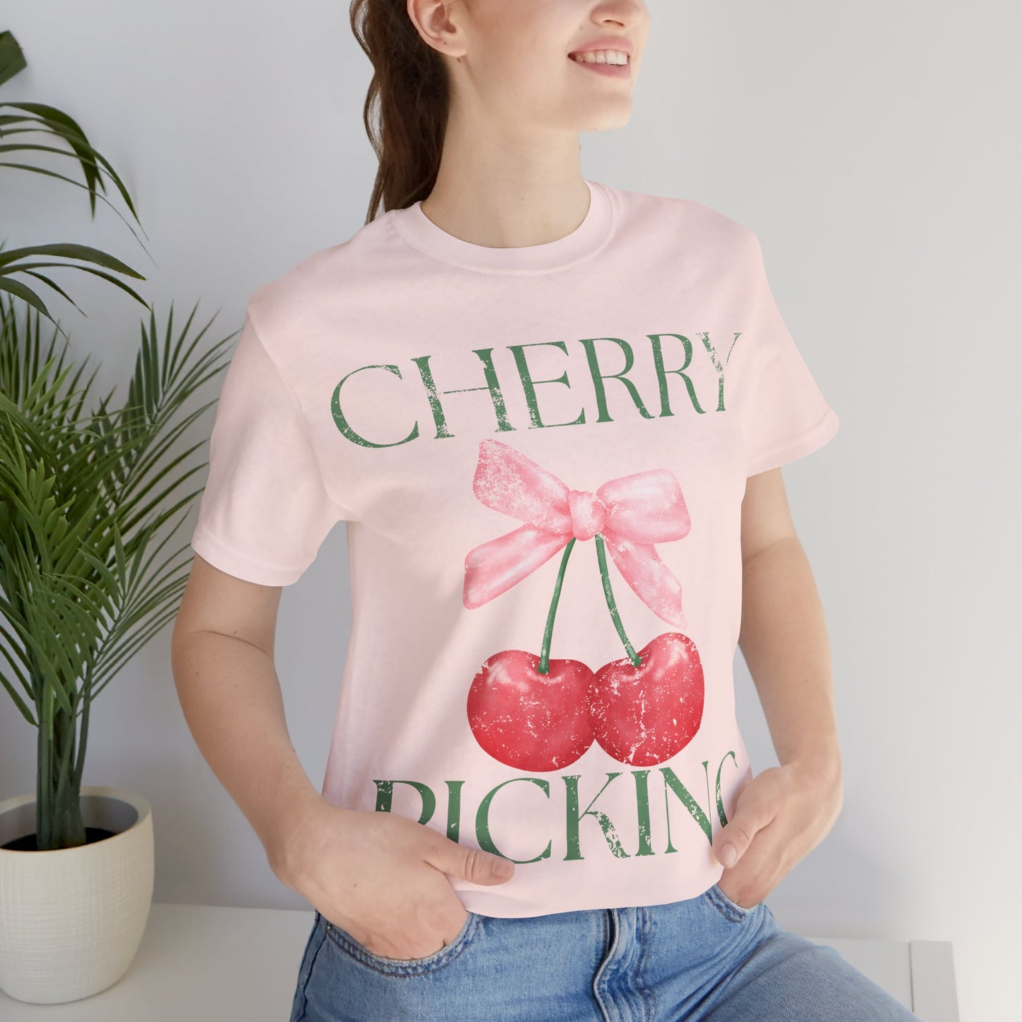 Cherry Picking Shirt, Coquette Aesthetic Tee, Cute Cherry Bow Shirt, Preppy Graphic Tee, Girly Summer Shirt, Trendy Cute Tee, Fruit Shirt