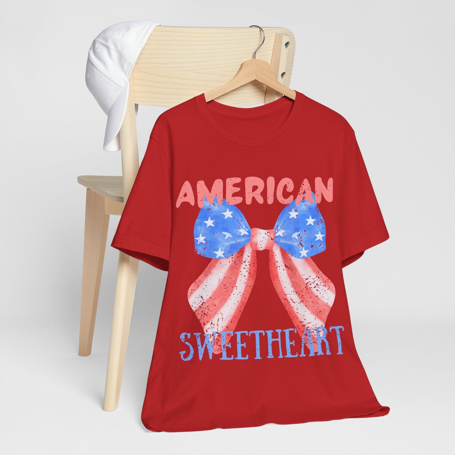 American Sweetheart Shirt, Patriotic Bow Tee, 4th of July Shirt for Women, Americana Tee, Cute USA Graphic T-Shirt, Retro July 4th Top