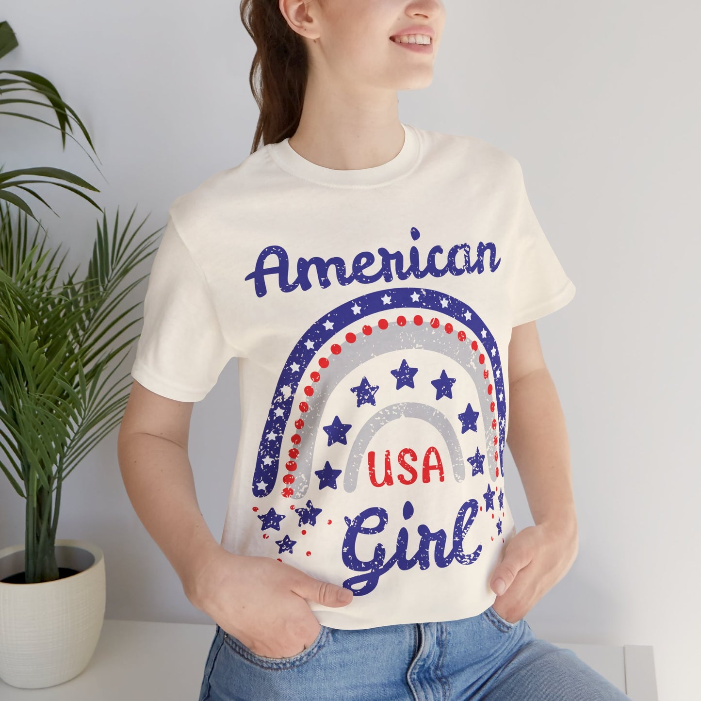 American Girl Shirt, 4th of July Shirt Women, Patriotic USA Tee, Cute Independence Day Outfit, Red White Blue Shirt, USA Graphic Tee