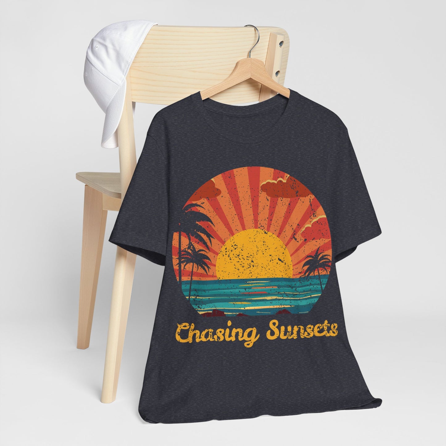 Chasing Sunsets Shirt, Retro Beach Sunset Tee, Coastal Summer Shirt, Ocean Graphic Tee, Vacation Shirt, Beach Lover Tee