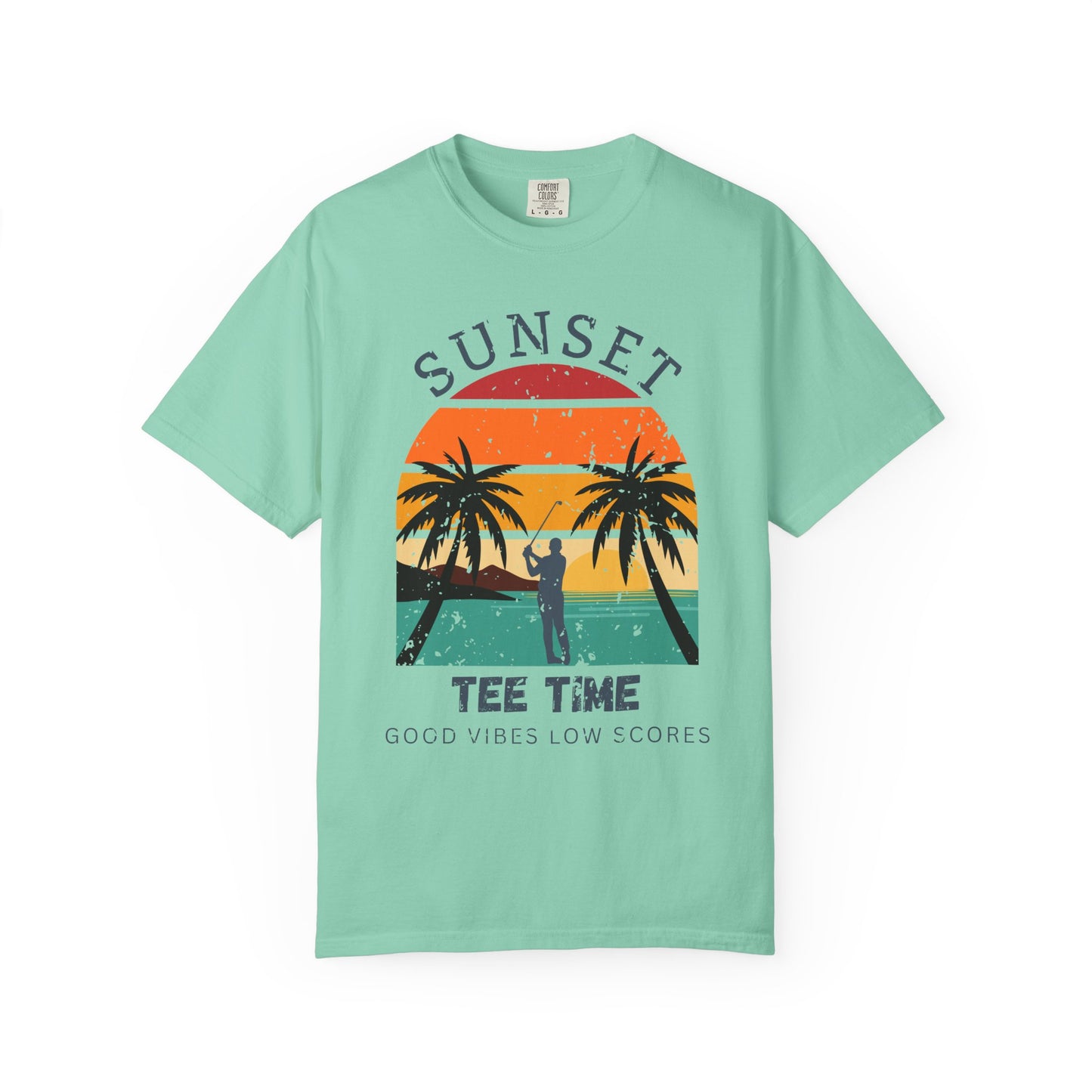 Sunset Tee Time Shirt, Coastal Golf Tee, Beach Golf Shirt, Golf Vacation T-Shirt, Sunset Golfer Gift, Golf Lifestyle Apparel