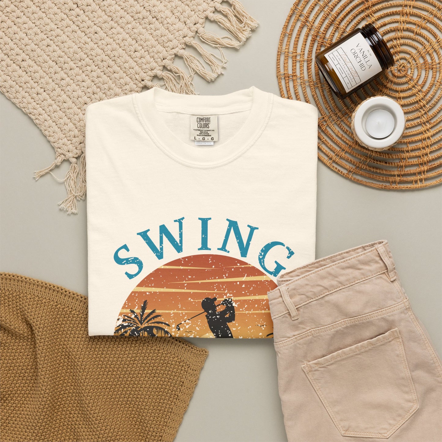 Swing Loose Shirt, Coastal Golf Tee, Beach Golf Shirt, Golf Vacation T-Shirt, Sunset Golf Graphic Tee, Golfer Gift