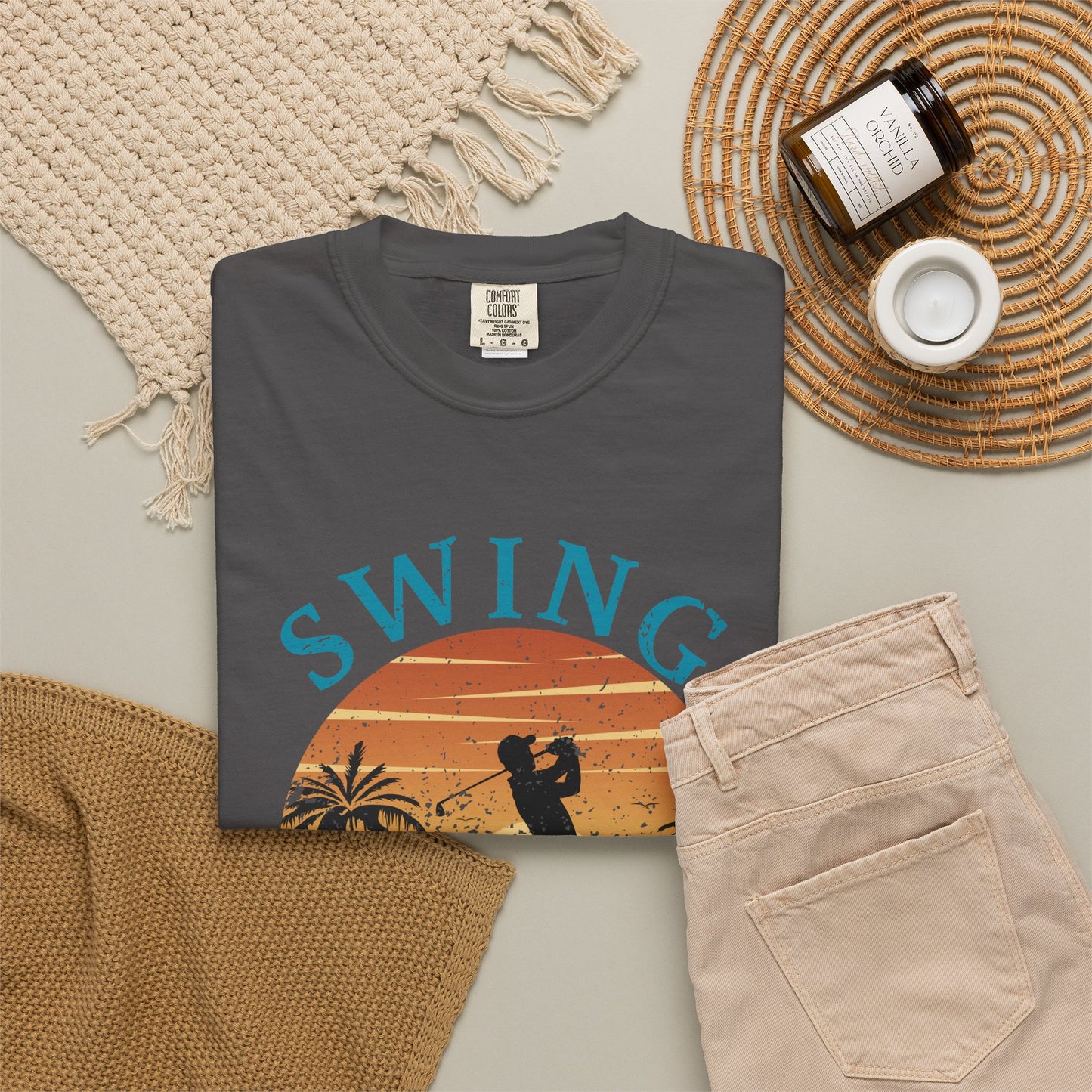 Swing Loose Shirt, Coastal Golf Tee, Beach Golf Shirt, Golf Vacation T-Shirt, Sunset Golf Graphic Tee, Golfer Gift