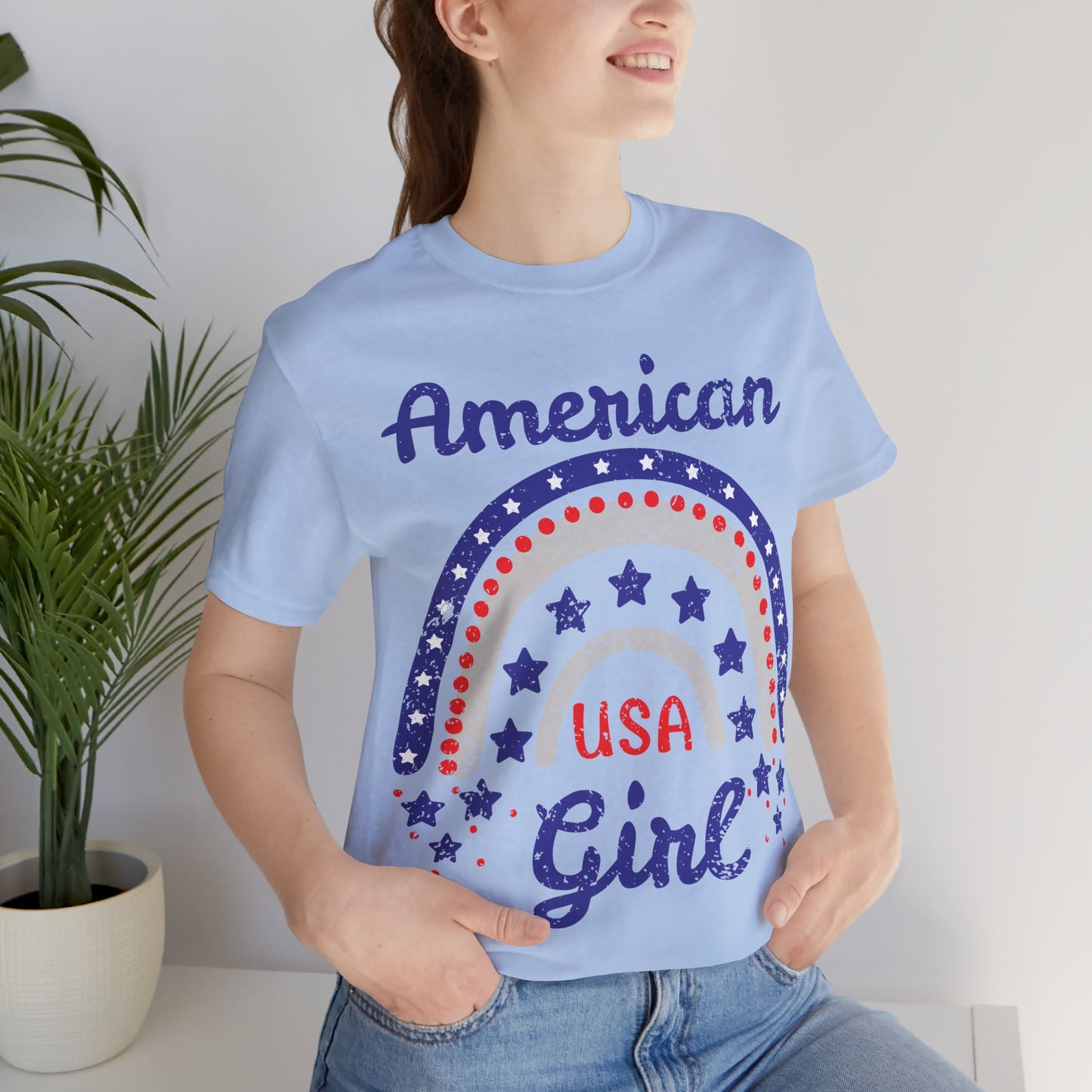 American Girl Shirt, 4th of July Shirt Women, Patriotic USA Tee, Cute Independence Day Outfit, Red White Blue Shirt, USA Graphic Tee