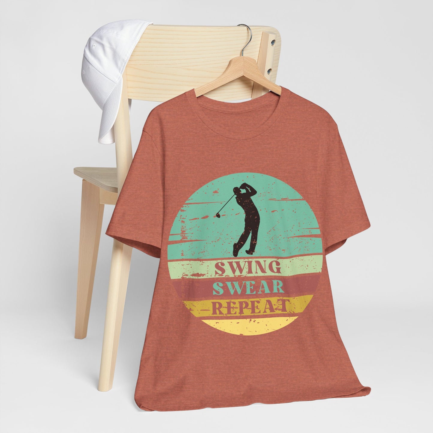 Swing Swear Repeat Golf Shirt, Funny Golf Tee, Retro Golf Shirt, Golfer Gift, Vintage Sunset Golf Tee, Golf Lover Shirt, Golf Humor Tee