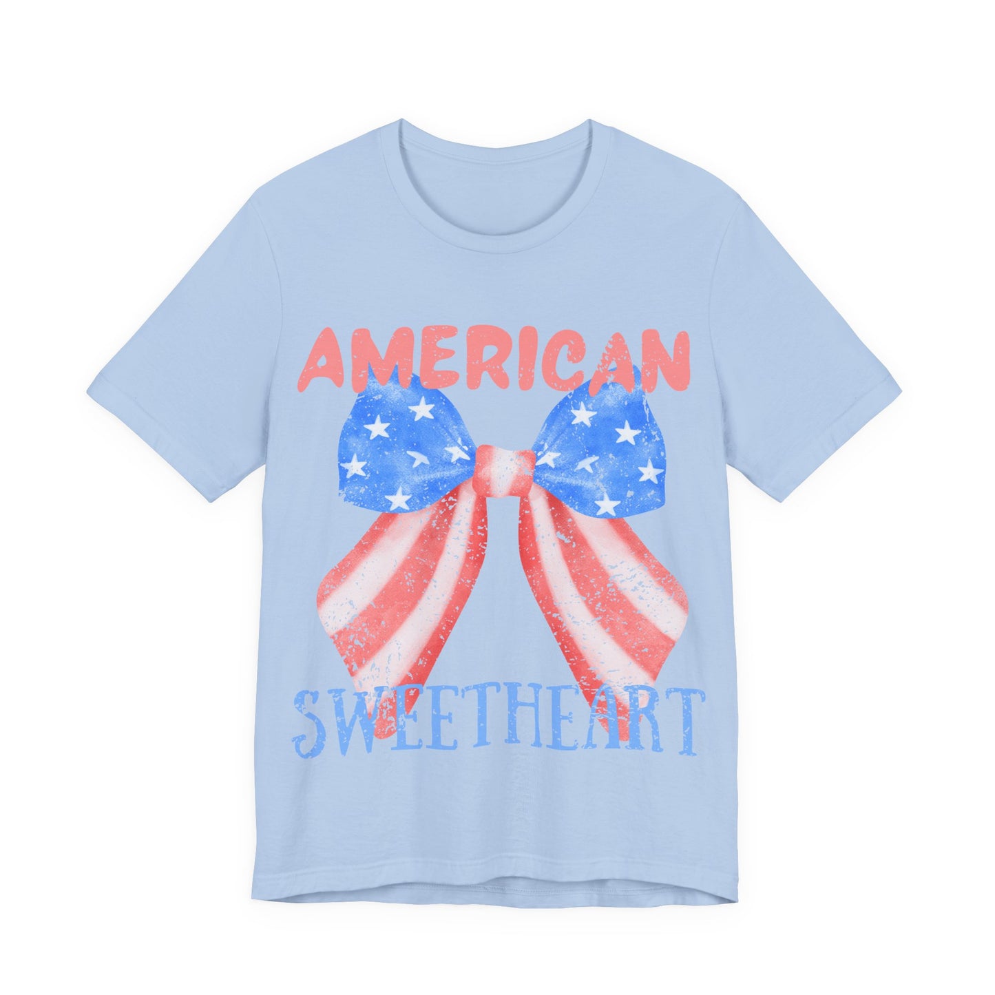 American Sweetheart Shirt, Patriotic Bow Tee, 4th of July Shirt for Women, Americana Tee, Cute USA Graphic T-Shirt, Retro July 4th Top