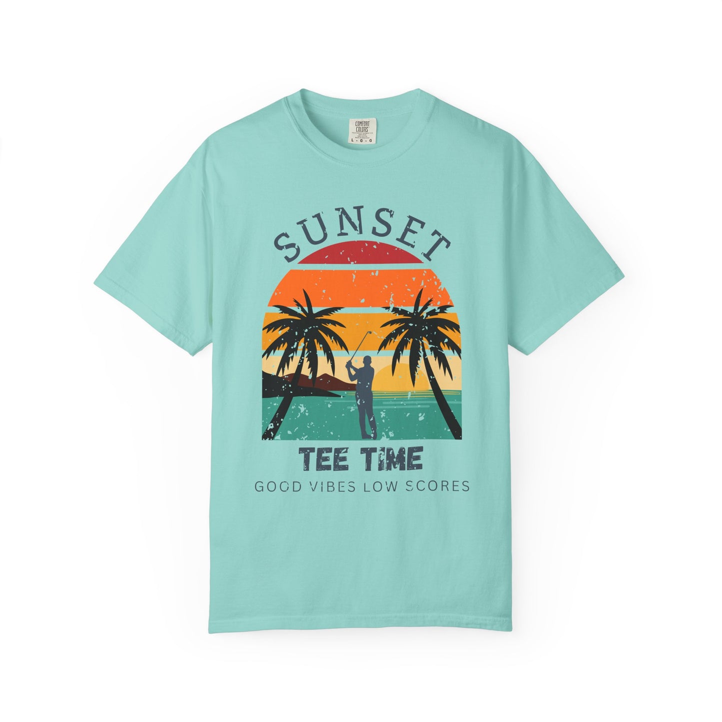 Sunset Tee Time Shirt, Coastal Golf Tee, Beach Golf Shirt, Golf Vacation T-Shirt, Sunset Golfer Gift, Golf Lifestyle Apparel