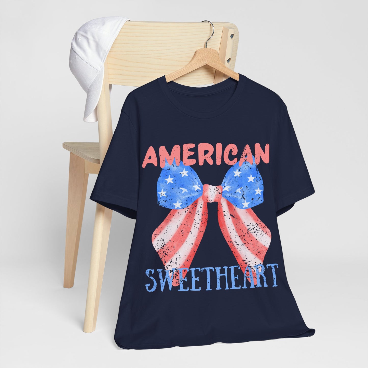 American Sweetheart Shirt, Patriotic Bow Tee, 4th of July Shirt for Women, Americana Tee, Cute USA Graphic T-Shirt, Retro July 4th Top
