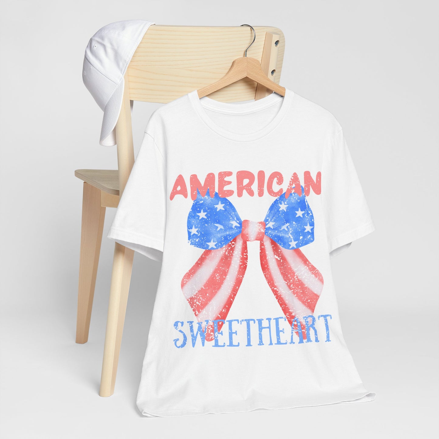 American Sweetheart Shirt, Patriotic Bow Tee, 4th of July Shirt for Women, Americana Tee, Cute USA Graphic T-Shirt, Retro July 4th Top