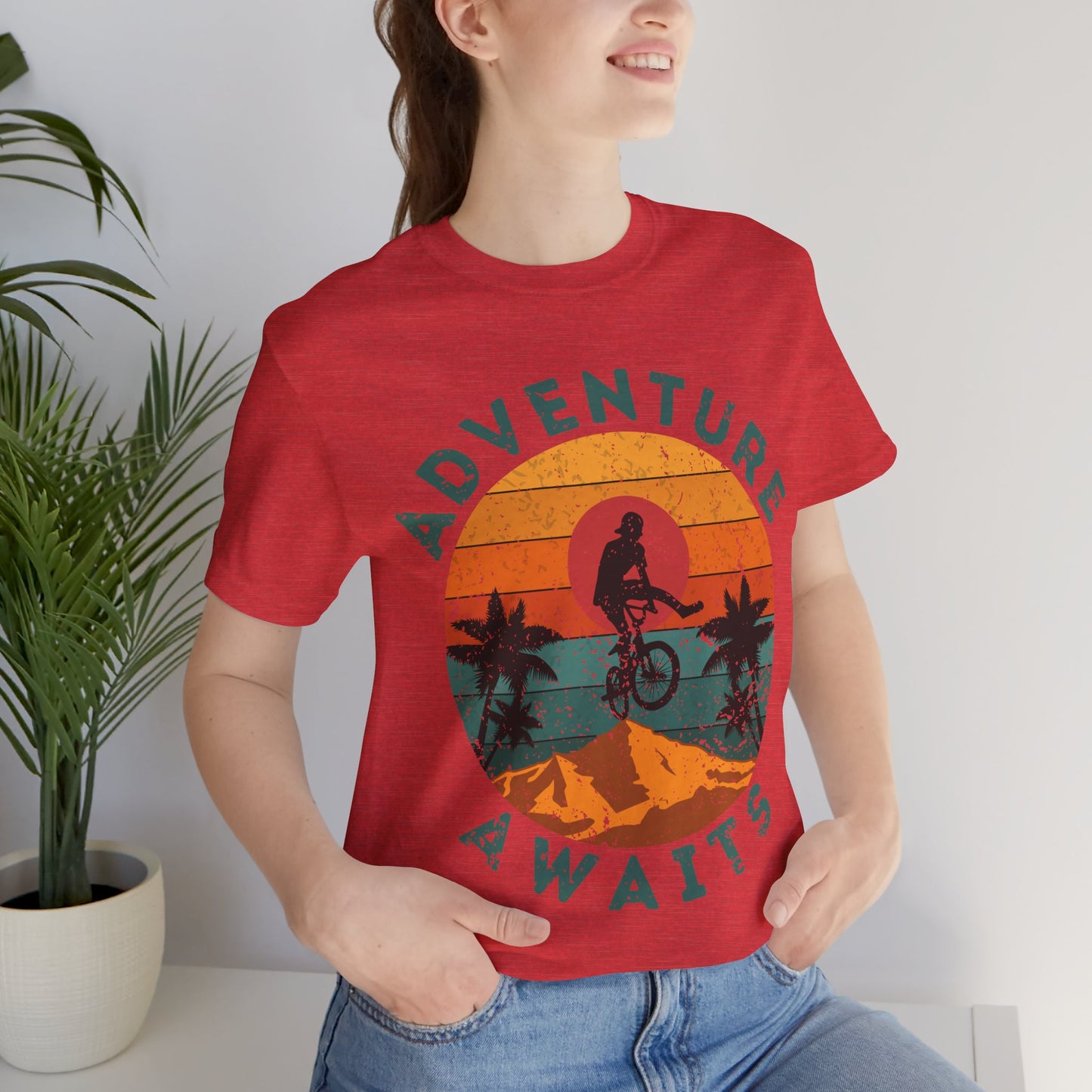 Adventure Awaits Bike Shirt, Retro Cycling Tee, Mountain Bike Shirt, Outdoor Adventure Shirt, Vintage Sunset Biker Tee, Hiking Travel Shirt