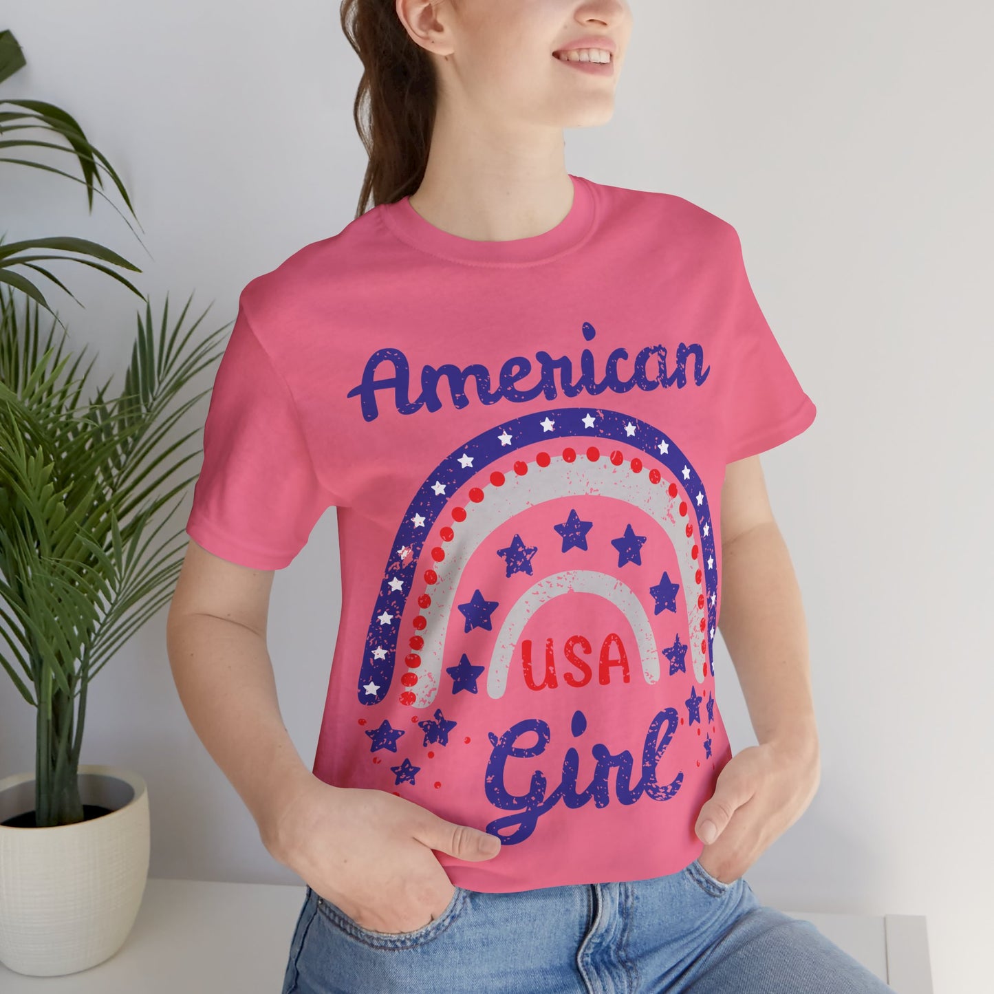 American Girl Shirt, 4th of July Shirt Women, Patriotic USA Tee, Cute Independence Day Outfit, Red White Blue Shirt, USA Graphic Tee