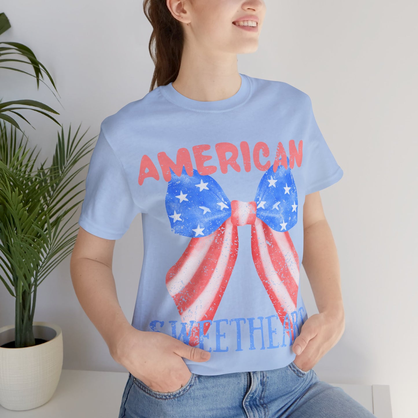 American Sweetheart Shirt, Patriotic Bow Tee, 4th of July Shirt for Women, Americana Tee, Cute USA Graphic T-Shirt, Retro July 4th Top