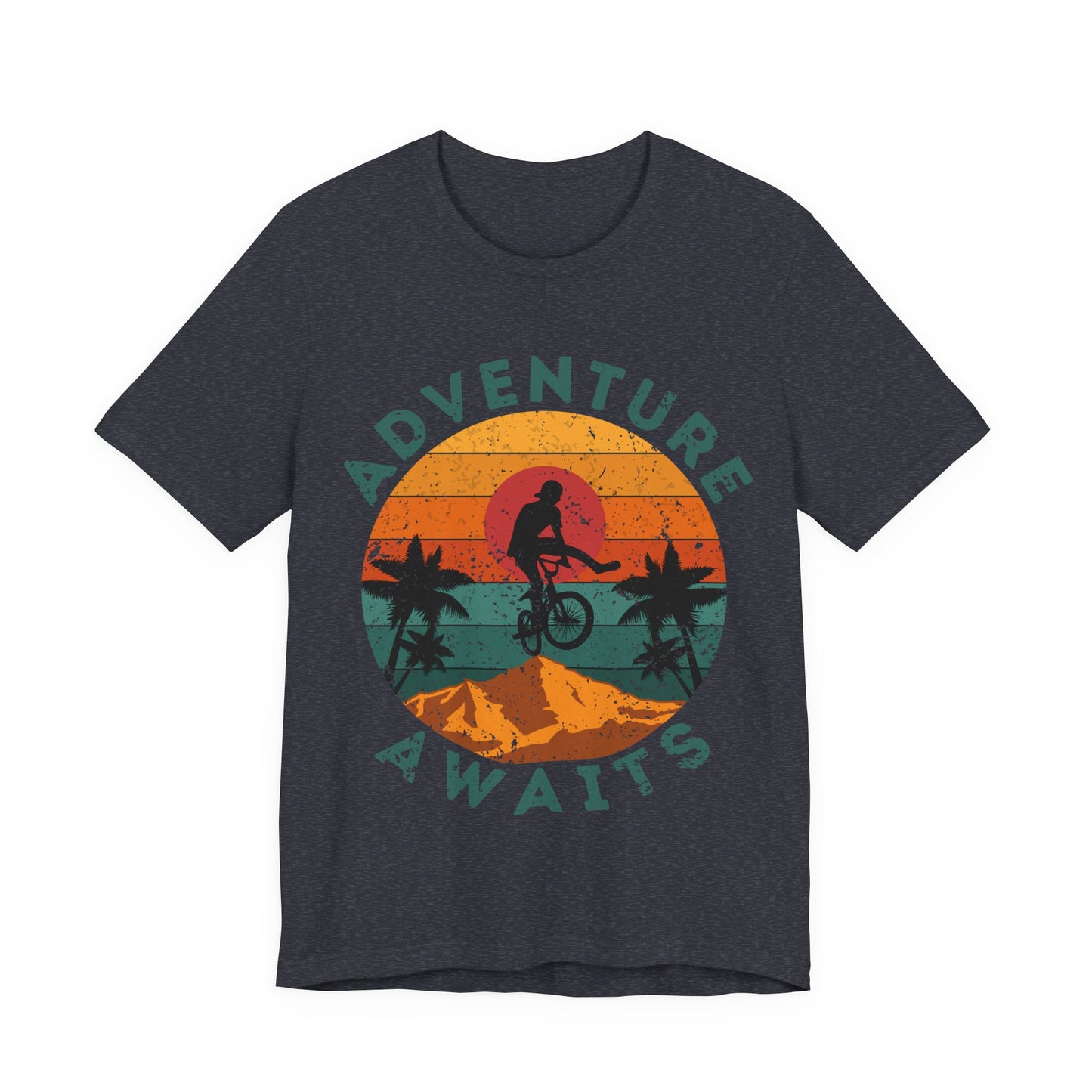 Adventure Awaits Bike Shirt, Retro Cycling Tee, Mountain Bike Shirt, Outdoor Adventure Shirt, Vintage Sunset Biker Tee, Hiking Travel Shirt