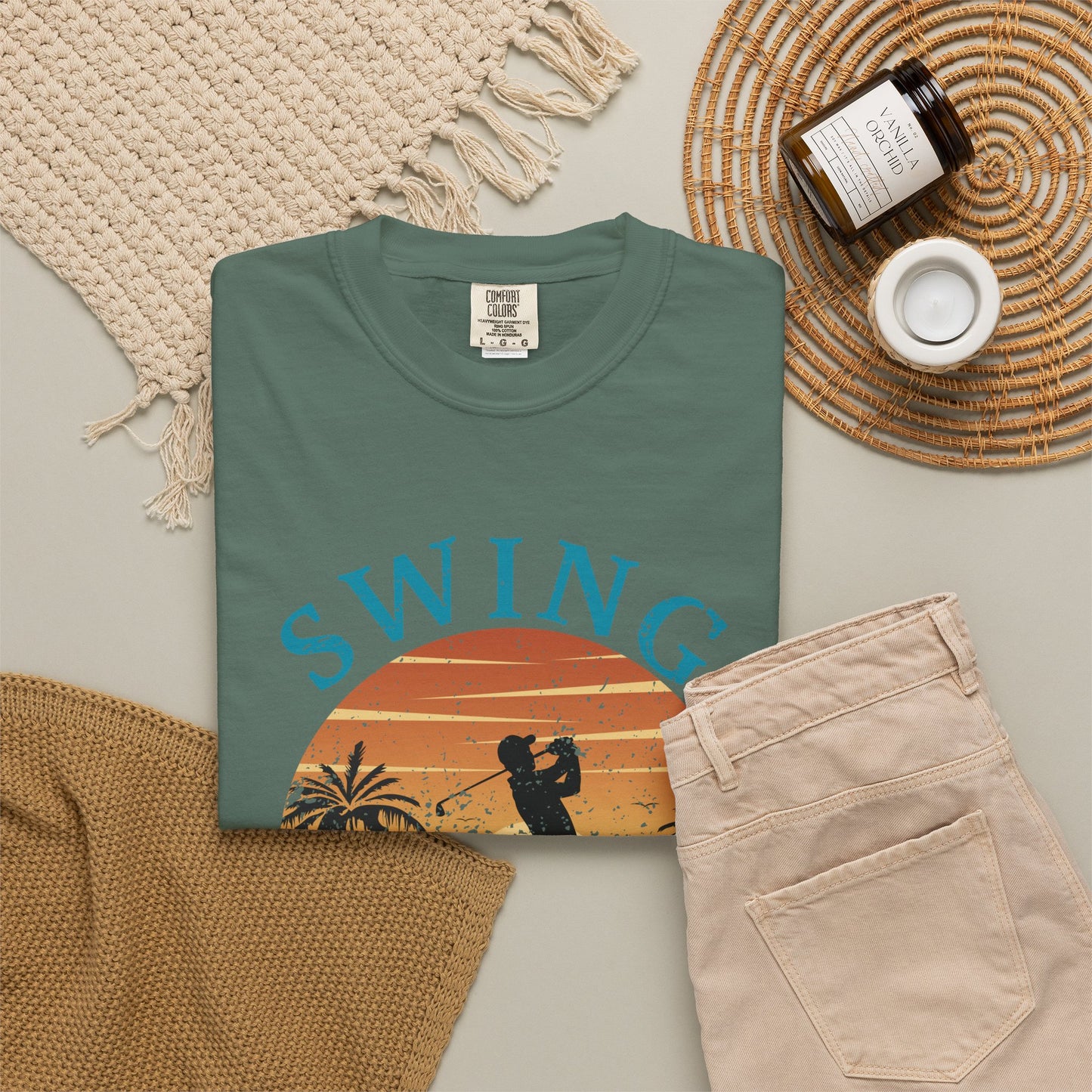 Swing Loose Shirt, Coastal Golf Tee, Beach Golf Shirt, Golf Vacation T-Shirt, Sunset Golf Graphic Tee, Golfer Gift