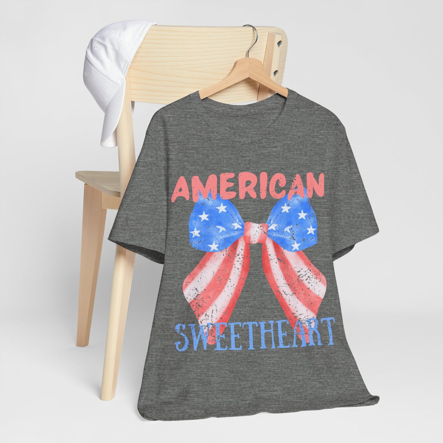 American Sweetheart Shirt, Patriotic Bow Tee, 4th of July Shirt for Women, Americana Tee, Cute USA Graphic T-Shirt, Retro July 4th Top