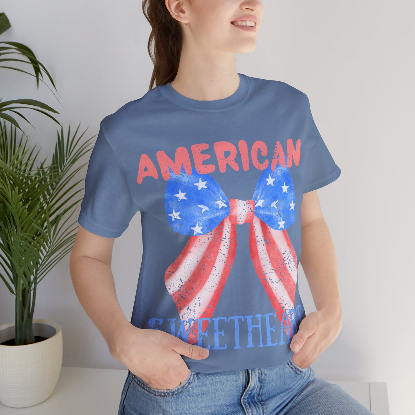 American Sweetheart Shirt, Patriotic Bow Tee, 4th of July Shirt for Women, Americana Tee, Cute USA Graphic T-Shirt, Retro July 4th Top