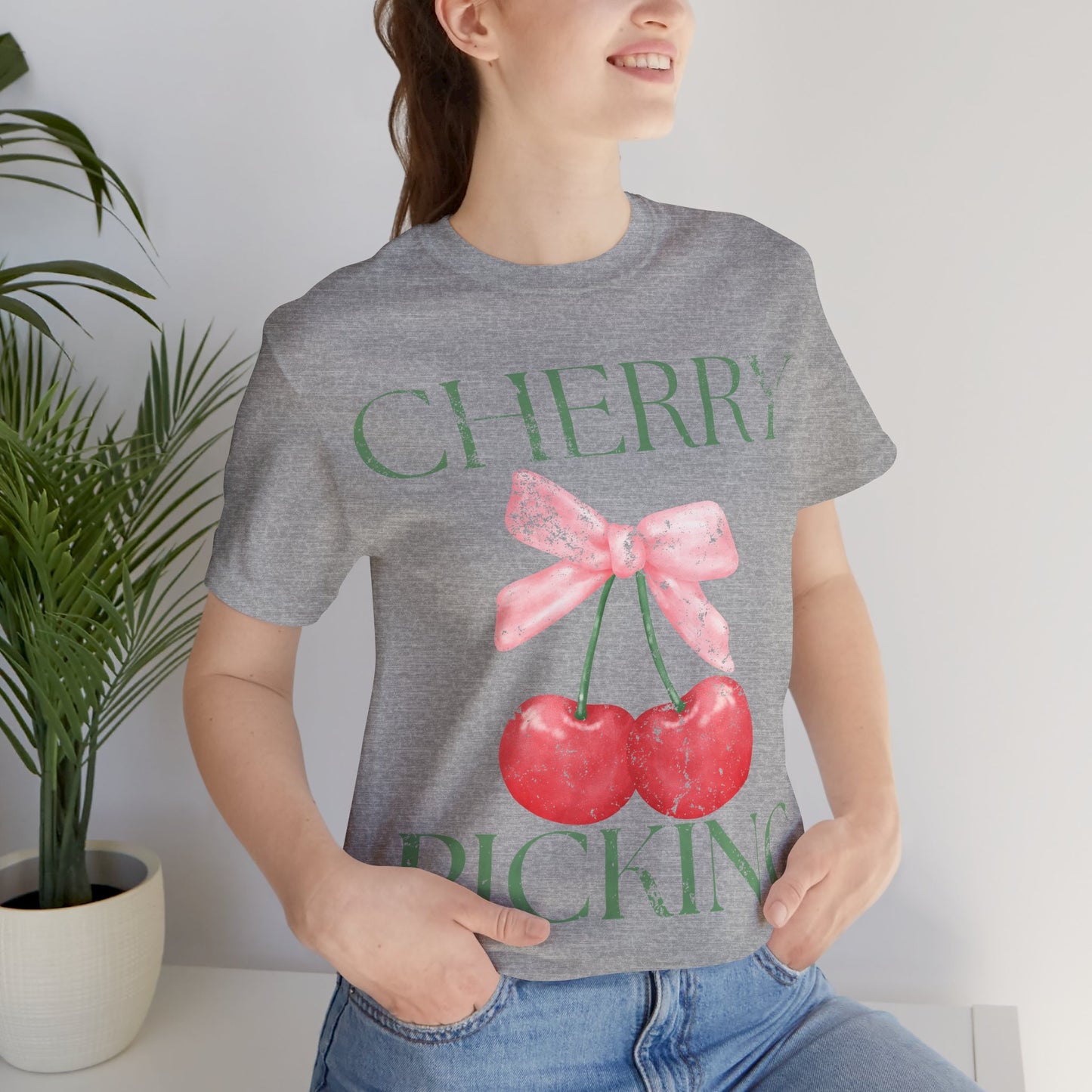 Cherry Picking Shirt, Coquette Aesthetic Tee, Cute Cherry Bow Shirt, Preppy Graphic Tee, Girly Summer Shirt, Trendy Cute Tee, Fruit Shirt