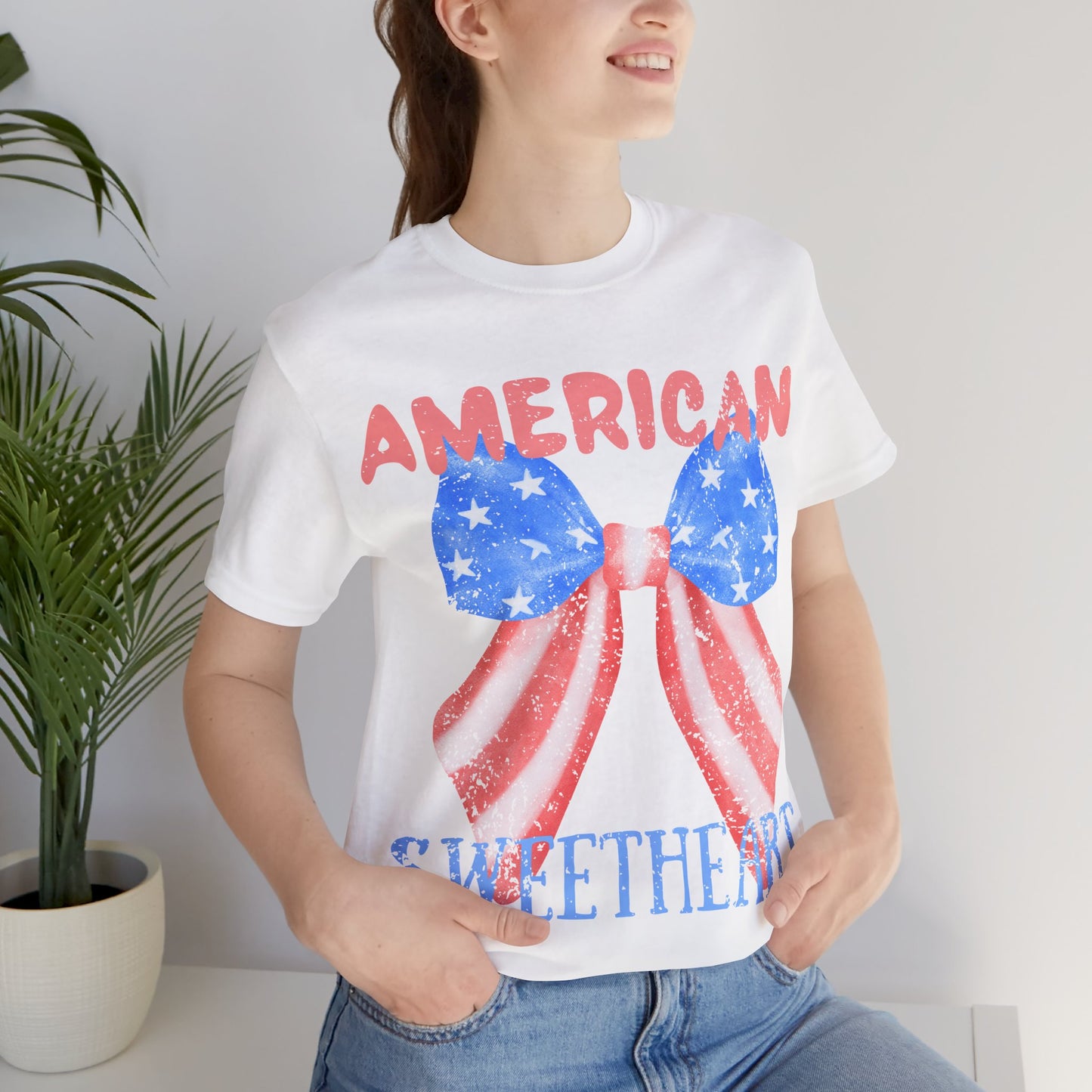 American Sweetheart Shirt, Patriotic Bow Tee, 4th of July Shirt for Women, Americana Tee, Cute USA Graphic T-Shirt, Retro July 4th Top