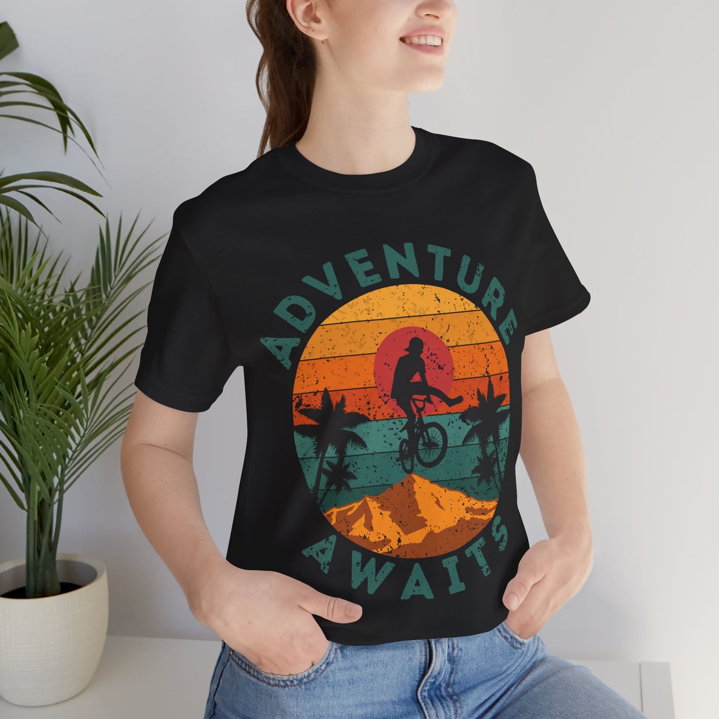 Adventure Awaits Bike Shirt, Retro Cycling Tee, Mountain Bike Shirt, Outdoor Adventure Shirt, Vintage Sunset Biker Tee, Hiking Travel Shirt