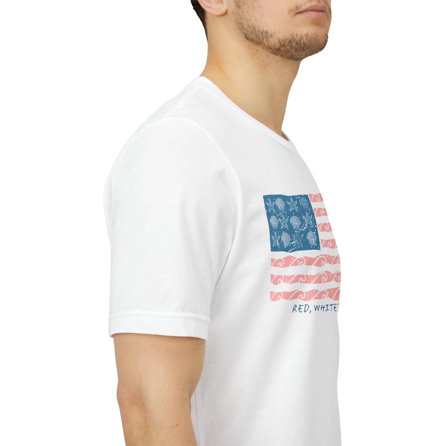 Red, White & Beachy, Vintage American Flag Shirt, Patriotic USA Tee, 4th of July Shirt, Independence Day Outfit, Retro USA Graphic Tee