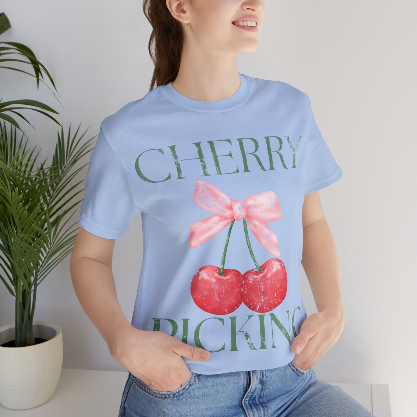 Cherry Picking Shirt, Coquette Aesthetic Tee, Cute Cherry Bow Shirt, Preppy Graphic Tee, Girly Summer Shirt, Trendy Cute Tee, Fruit Shirt