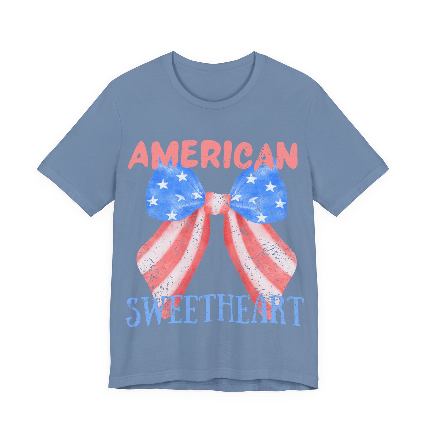 American Sweetheart Shirt, Patriotic Bow Tee, 4th of July Shirt for Women, Americana Tee, Cute USA Graphic T-Shirt, Retro July 4th Top