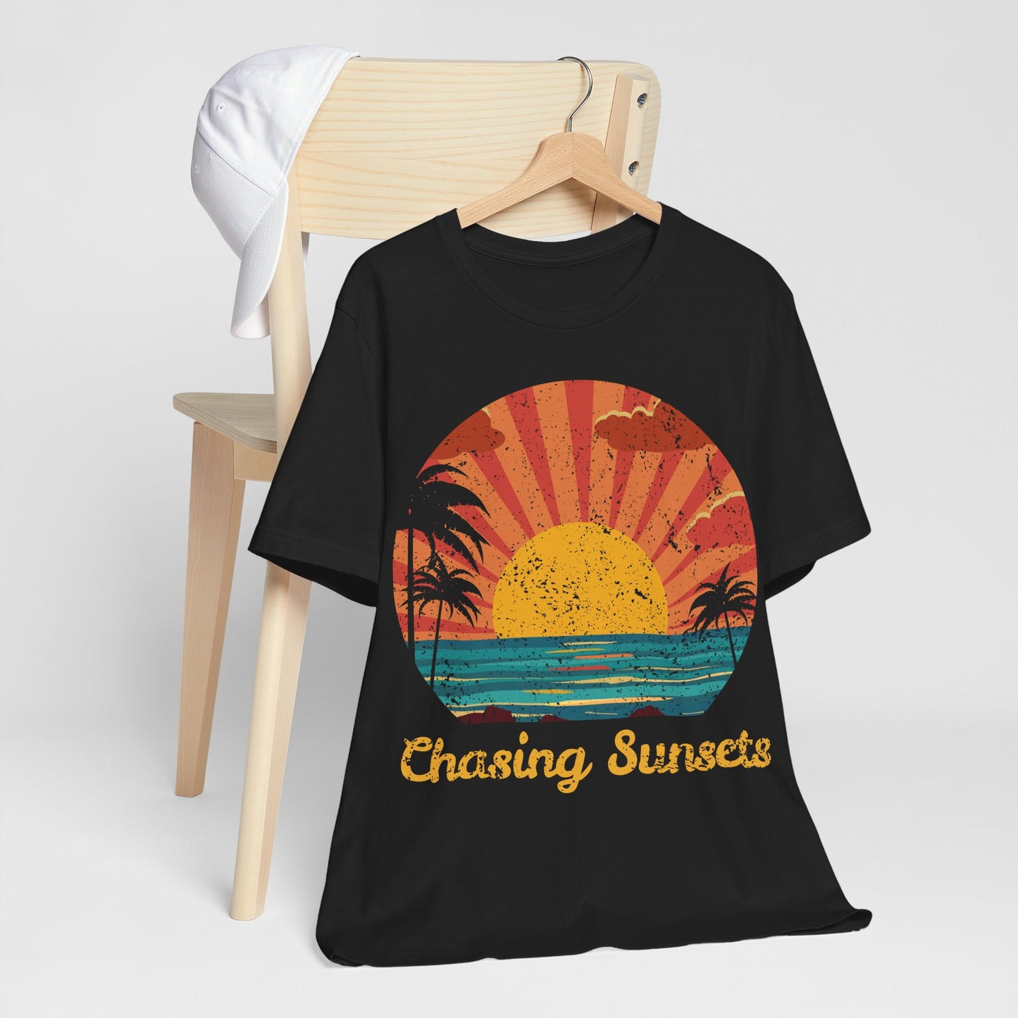 Chasing Sunsets Shirt, Retro Beach Sunset Tee, Coastal Summer Shirt, Ocean Graphic Tee, Vacation Shirt, Beach Lover Tee