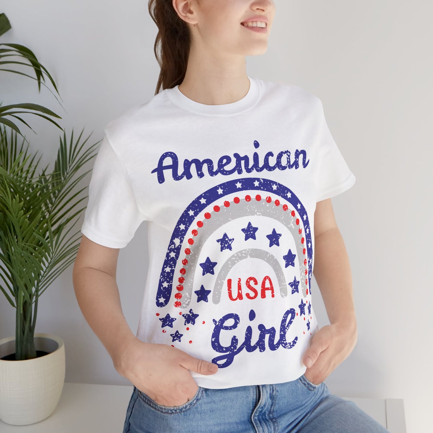 American Girl Shirt, 4th of July Shirt Women, Patriotic USA Tee, Cute Independence Day Outfit, Red White Blue Shirt, USA Graphic Tee