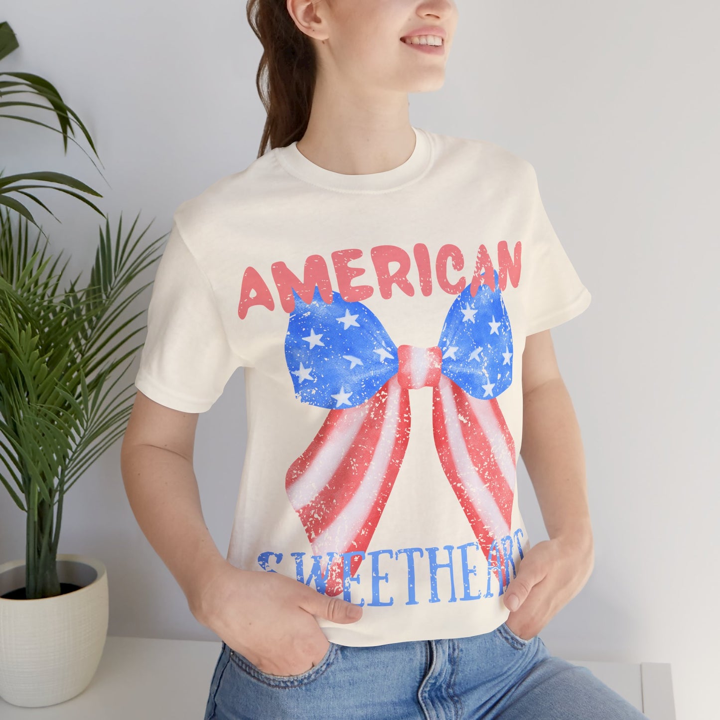 American Sweetheart Shirt, Patriotic Bow Tee, 4th of July Shirt for Women, Americana Tee, Cute USA Graphic T-Shirt, Retro July 4th Top