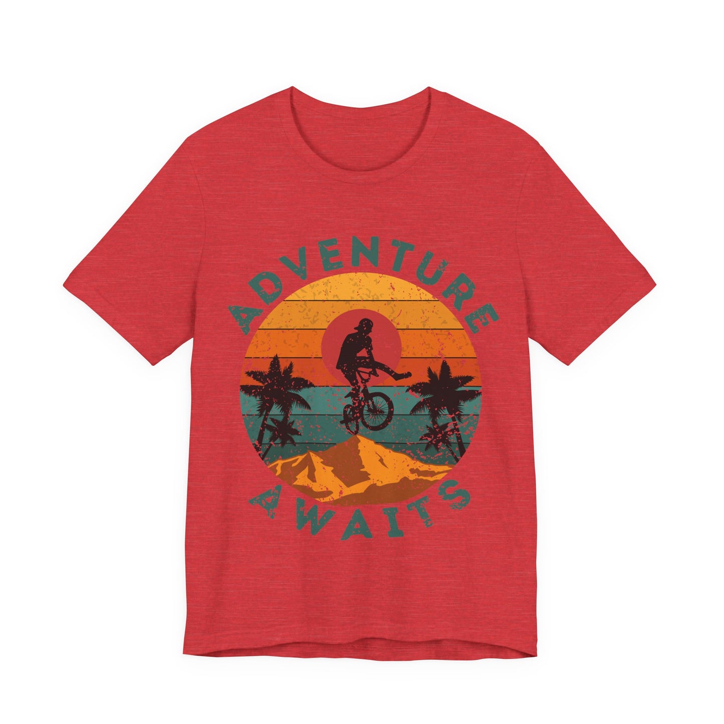 Adventure Awaits Bike Shirt, Retro Cycling Tee, Mountain Bike Shirt, Outdoor Adventure Shirt, Vintage Sunset Biker Tee, Hiking Travel Shirt