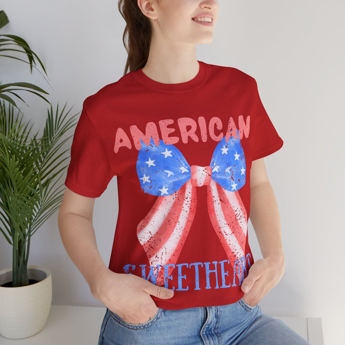 American Sweetheart Shirt, Patriotic Bow Tee, 4th of July Shirt for Women, Americana Tee, Cute USA Graphic T-Shirt, Retro July 4th Top