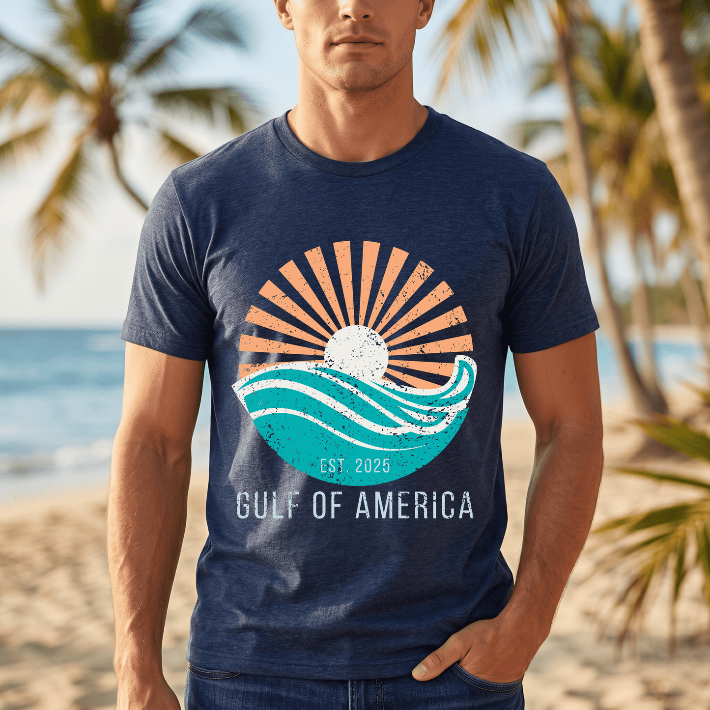 Gulf of America Shirt, Retro Beach Sunset Tee, Coastal Vacation Shirt, Vintage Ocean Graphic Tee, Gulf Coast Shirt, Summer Beach Shirt