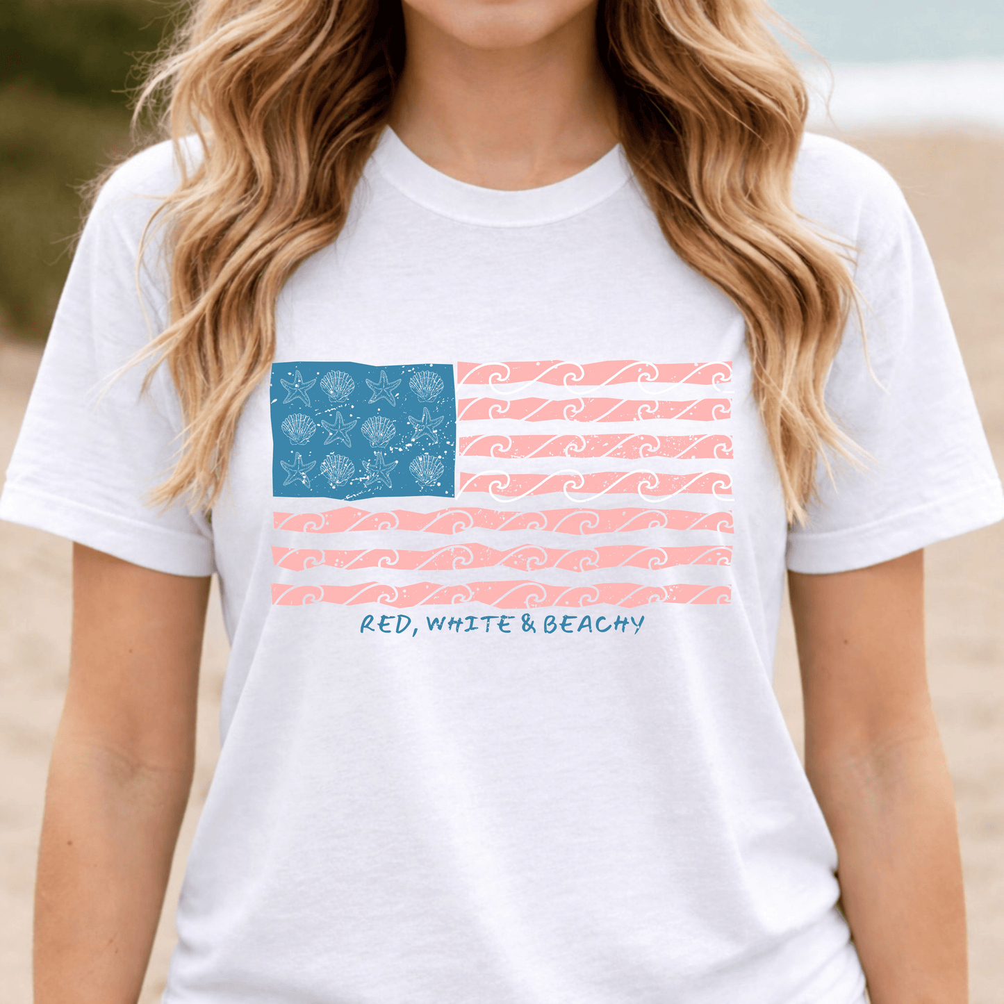 Red, White & Beachy, Vintage American Flag Shirt, Patriotic USA Tee, 4th of July Shirt, Independence Day Outfit, Retro USA Graphic Tee