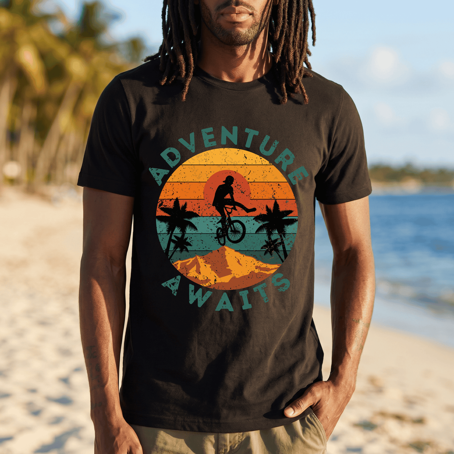 Adventure Awaits Bike Shirt, Retro Cycling Tee, Mountain Bike Shirt, Outdoor Adventure Shirt, Vintage Sunset Biker Tee, Hiking Travel Shirt