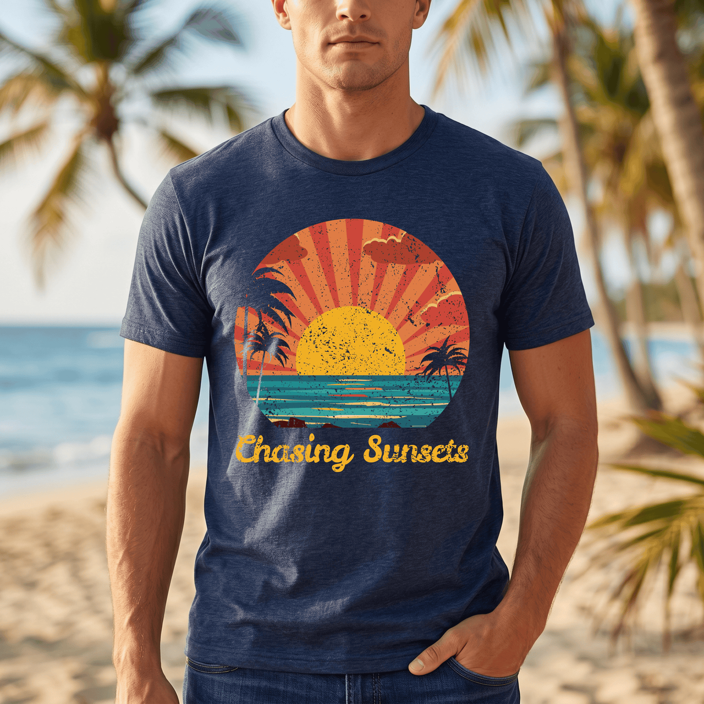 Chasing Sunsets Shirt, Retro Beach Sunset Tee, Coastal Summer Shirt, Ocean Graphic Tee, Vacation Shirt, Beach Lover Tee