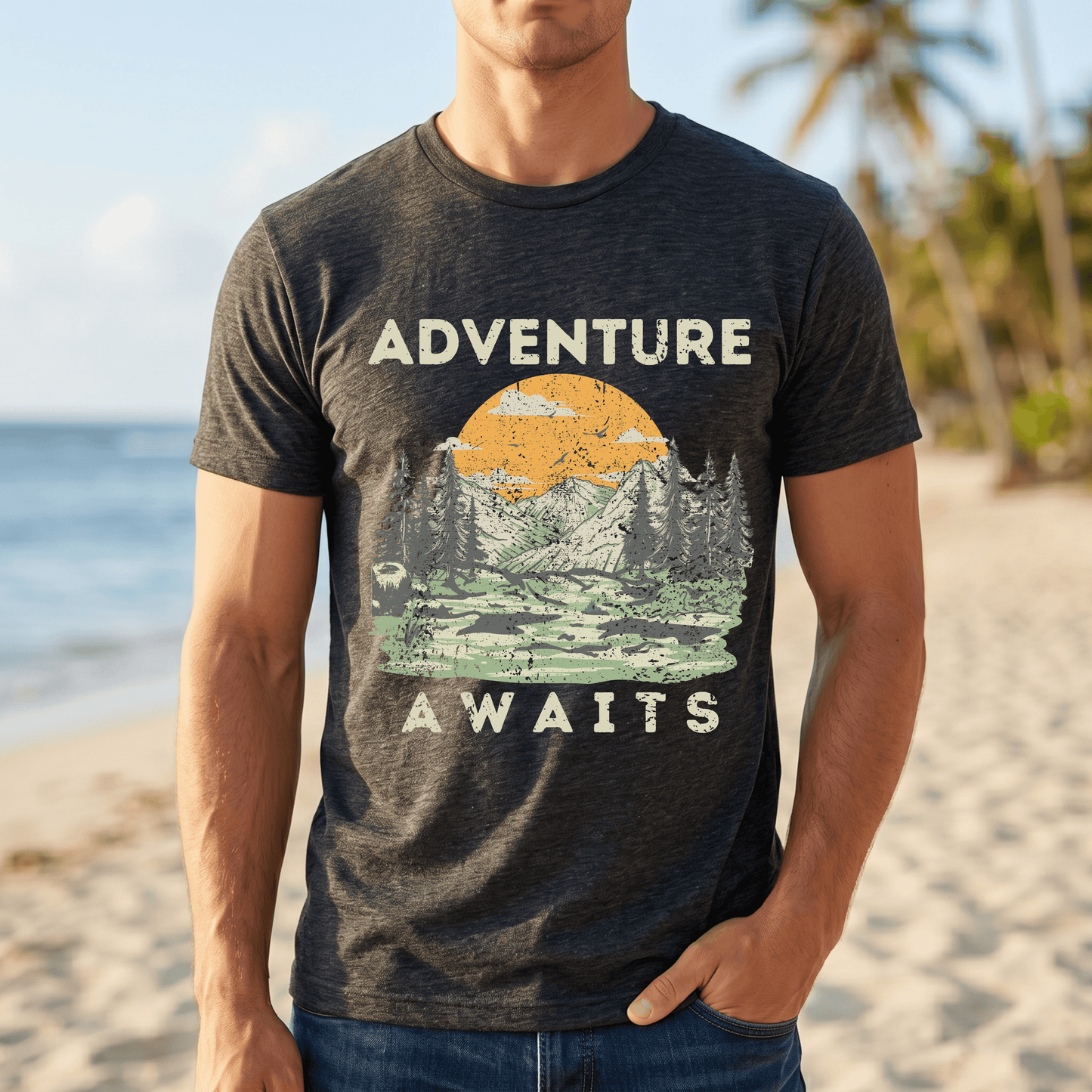 Adventure Awaits Shirt, Hiking Graphic Tee, Outdoor Nature Shirt, Mountain Sunset Tee, Camping Shirt, National Park Shirt, Travel Tee