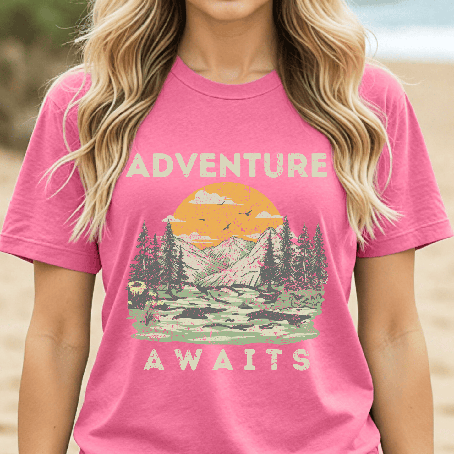 Adventure Awaits Shirt, Hiking Graphic Tee, Outdoor Nature Shirt, Mountain Sunset Tee, Camping Shirt, National Park Shirt, Travel Tee