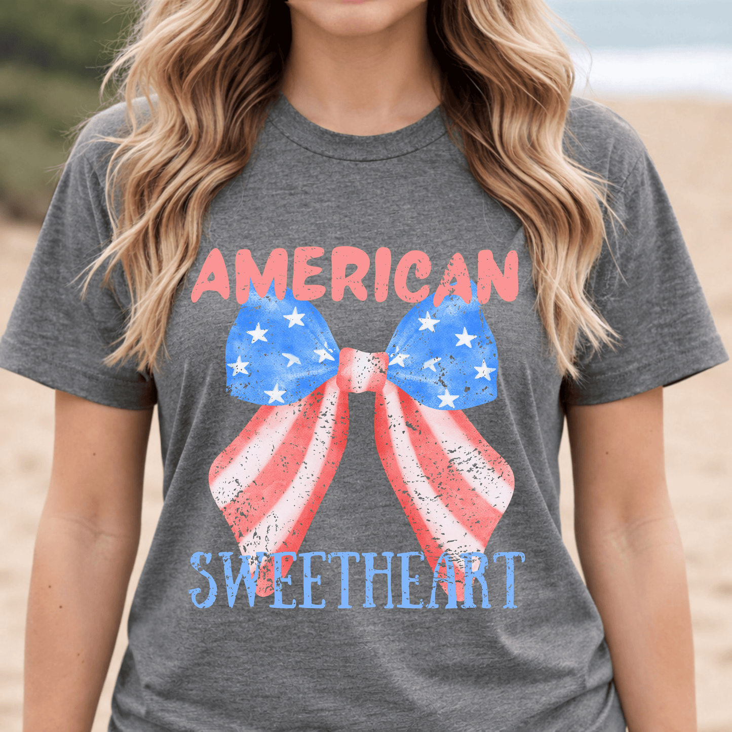 American Sweetheart Shirt, Patriotic Bow Tee, 4th of July Shirt for Women, Americana Tee, Cute USA Graphic T-Shirt, Retro July 4th Top