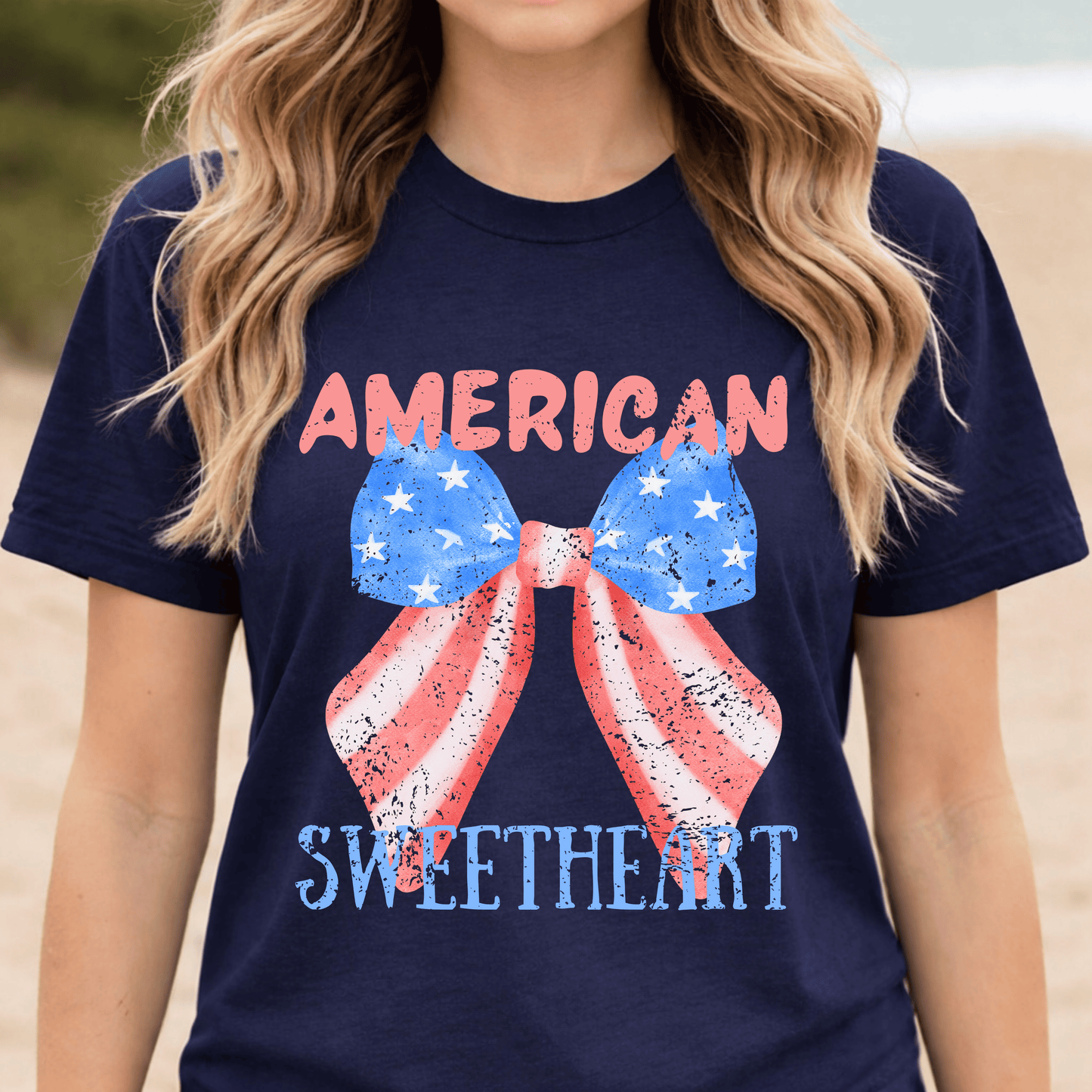 American Sweetheart Shirt, Patriotic Bow Tee, 4th of July Shirt for Women, Americana Tee, Cute USA Graphic T-Shirt, Retro July 4th Top