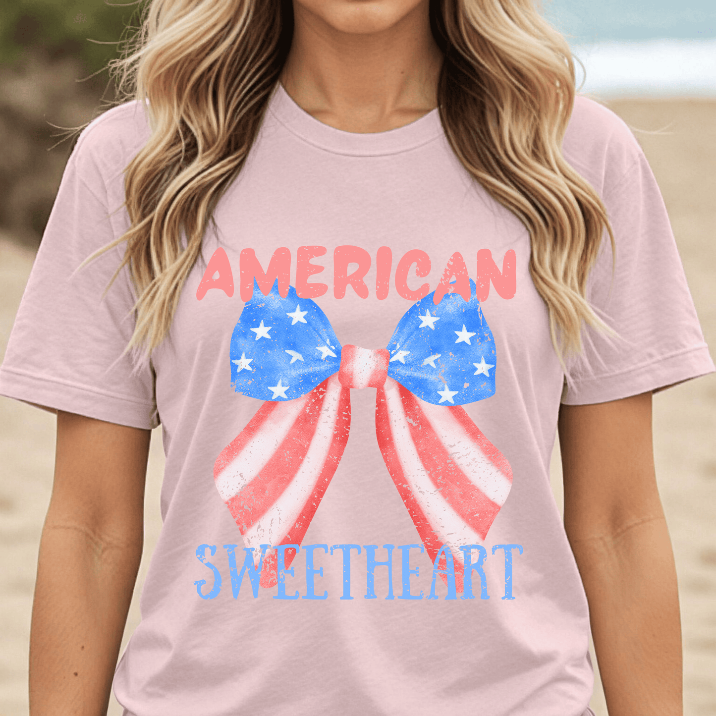 American Sweetheart Shirt, Patriotic Bow Tee, 4th of July Shirt for Women, Americana Tee, Cute USA Graphic T-Shirt, Retro July 4th Top