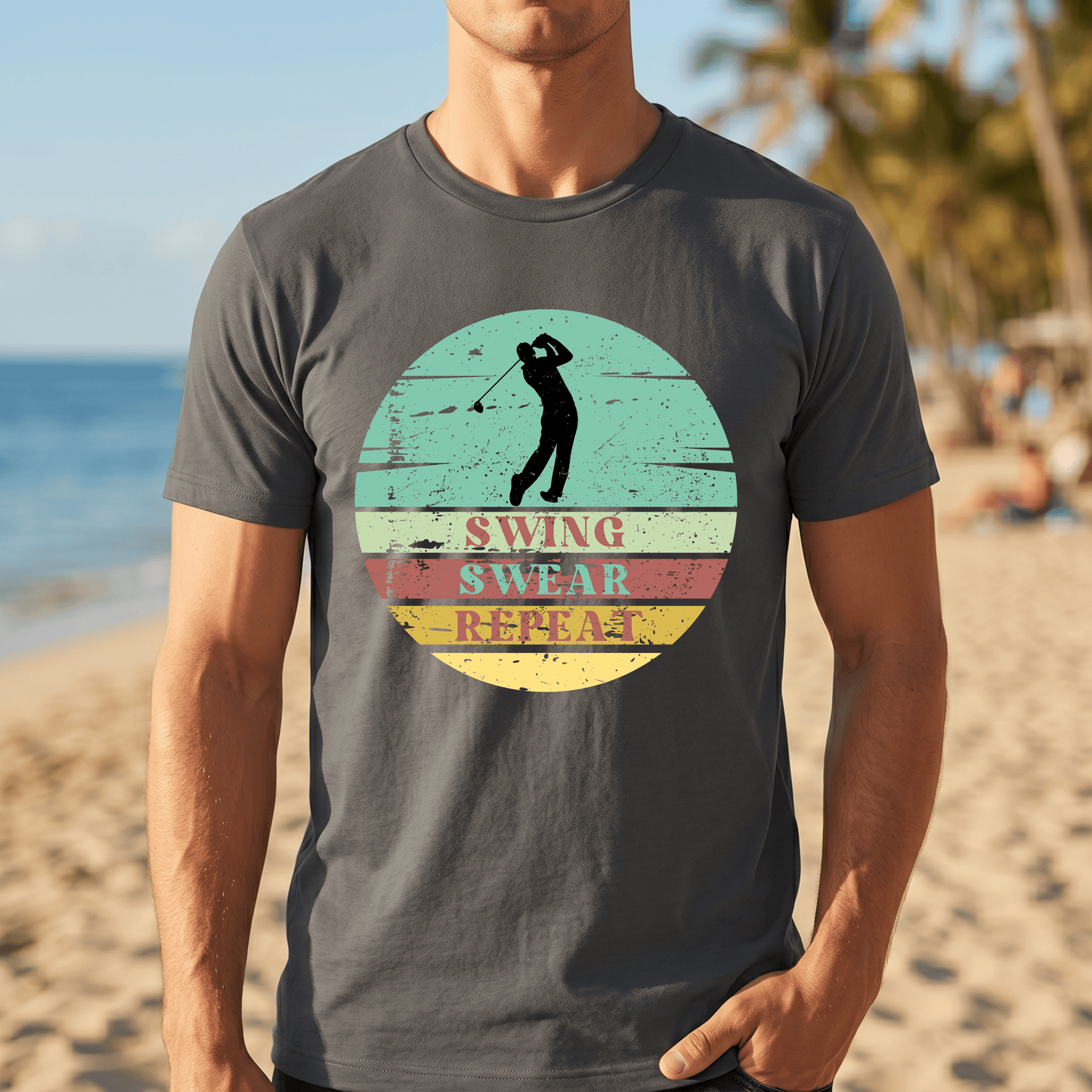Swing Swear Repeat Golf Shirt, Funny Golf Tee, Retro Golf Shirt, Golfer Gift, Vintage Sunset Golf Tee, Golf Lover Shirt, Golf Humor Tee