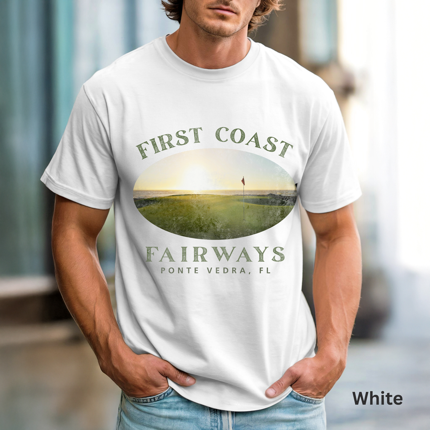 Sunset Coast Fairways Shirt, Coastal Golf Shirt, Beach Golf Tee, Golf Vacation T-Shirt, Golf Lover Gift, Coastal Lifestyle Apparel