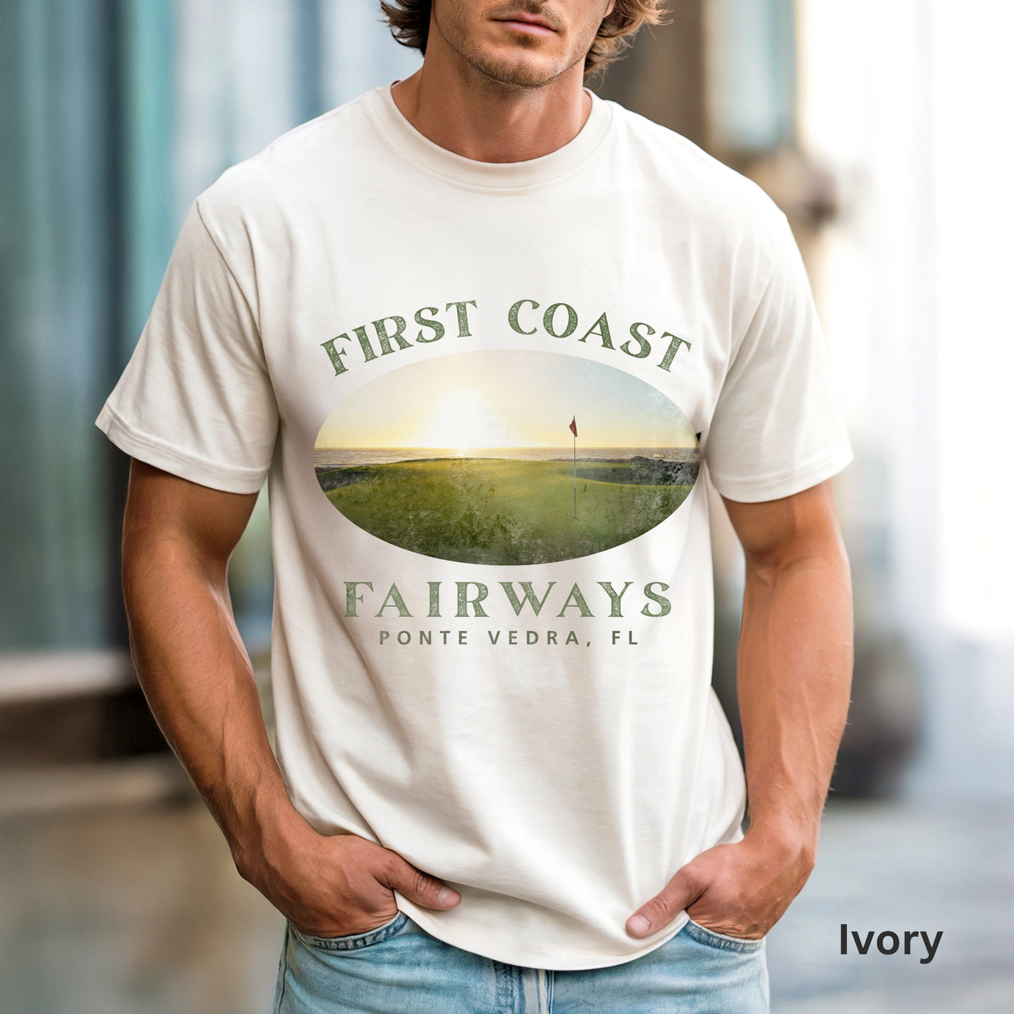 Sunset Coast Fairways Shirt, Coastal Golf Shirt, Beach Golf Tee, Golf Vacation T-Shirt, Golf Lover Gift, Coastal Lifestyle Apparel