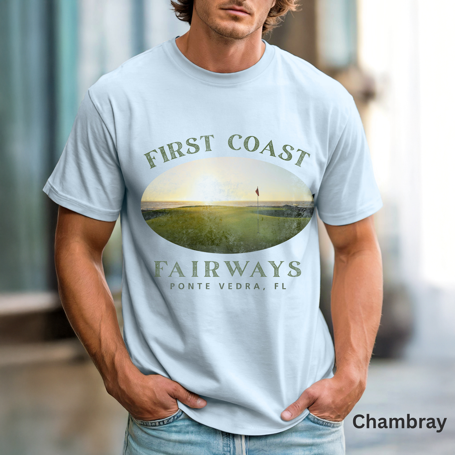 Sunset Coast Fairways Shirt, Coastal Golf Shirt, Beach Golf Tee, Golf Vacation T-Shirt, Golf Lover Gift, Coastal Lifestyle Apparel