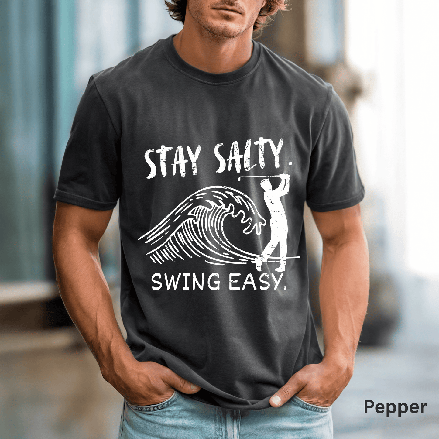 Stay Salty Swing Easy Shirt, Coastal Golf Shirt, Beach Golf Tee, Funny Golfer, Golf Vacation Shirt, Coastal Lifestyle Tee, Golf Lover Gift