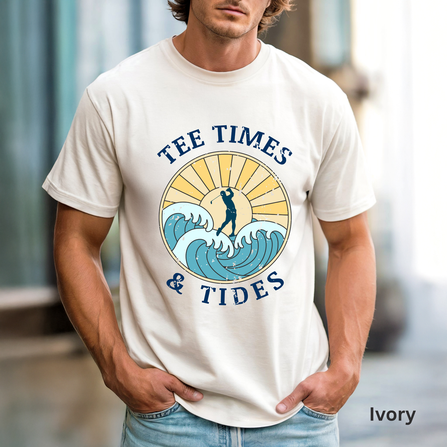 Tee Times & Tides Shirt, Coastal Golf Shirt, Beach Golf Tee, Golf Vacation Tee, Ocean Golf Graphic Tee, Golfer Gift, Coastal Apparel