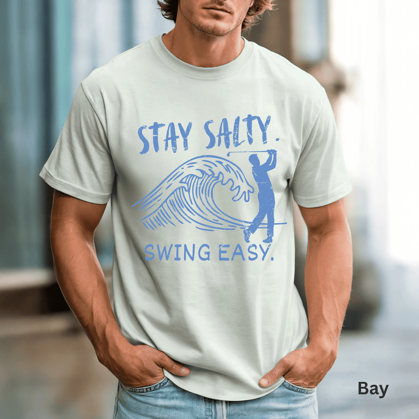 Stay Salty Swing Easy Shirt, Coastal Golf Shirt, Beach Golf Tee, Funny Golfer T, Golf Vacation Shirt, Coastal Lifestyle Tee, Golf Lover Gift